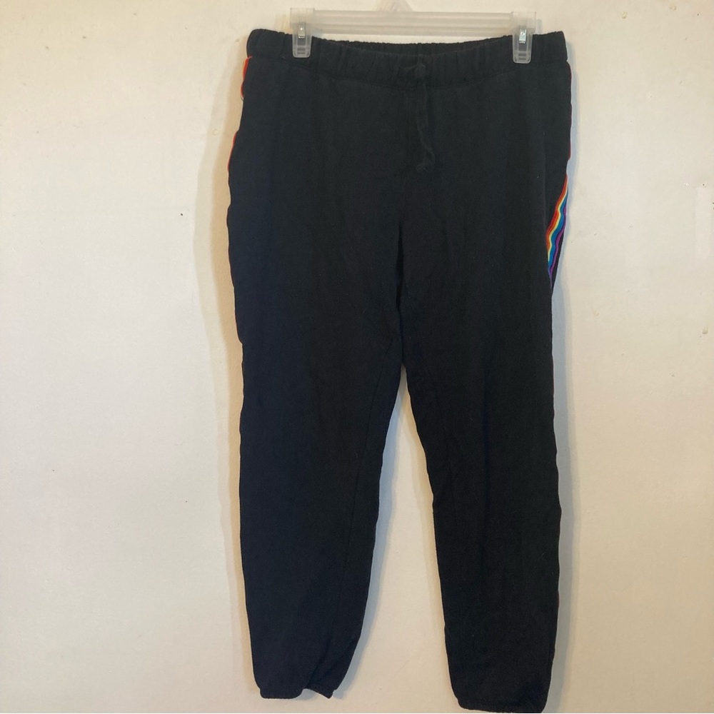 Flirtitude black sweatpants with rainbow color accent on the sides. Size M